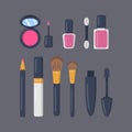 Make up cosmetics set of vector icons in cartoon style. Lipstick and pomade fashion makeup collection. Beauty salon and Royalty Free Stock Photo