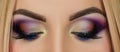 Make up eyes. Eye Makeup. Beautiful Eyes Glitter Make-up. Holiday Makeup detail. False Lashes. Royalty Free Stock Photo