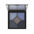 Make-up eyeshadow blue toned palette. Dramatic cobalt shade color eye shadow kit. Open black makeup container with mirror Royalty Free Stock Photo