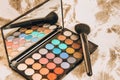 Make up eyeshadow cosmetics palette brush Royalty Free Stock Photo