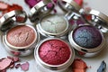 Make-up eyeshadow palette with crushed eyeshadow, closeup
