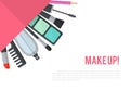Make up flat illustration with lipstick, comb, brush