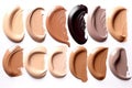 Assorted Makeup Foundation Shades and Swatches on White Background, generative AI