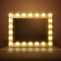 Make up mirror with light. Vector artist dressing room. Make-up mirror