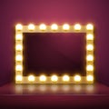 Make up mirror with light. Vector artist dressing room. Make-up mirror