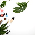 Make up products and brushes on white Royalty Free Stock Photo