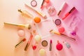 Make up products and macaroons Royalty Free Stock Photo
