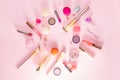 Make up products and macaroons Royalty Free Stock Photo