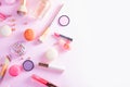 Make up products and macaroons Royalty Free Stock Photo