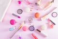 Make up products and macaroons Royalty Free Stock Photo