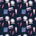 Make up seamless pattern. Hand drawn beauty background. Royalty Free Stock Photo