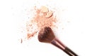 Make-up three brushes and crushed powder isolated on white background Royalty Free Stock Photo
