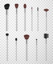 Make up tools kit with silver plastic rods realistic set. Cosmetics brushes, brow wand. Royalty Free Stock Photo