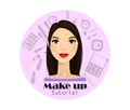 Make up tutorial. Woman. Vector. Beautiful woman. For web, banner, design element.