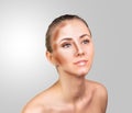 Make up woman face. Contour and Highlight makeup. Royalty Free Stock Photo