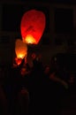 Make a wish, beautiful wish lanterns were flying in the sky of Volos, Greece