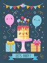 Make a Wish Birthday Card with Cute Kawaii Cake