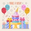 Make a Wish Birthday Card with Cute Kawaii Cake