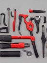 Set of construction tools on grey background. Top view with copy space with Generative AI Royalty Free Stock Photo