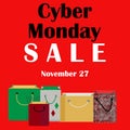 Cyber Monday Red Banner with Shopping Bags November 27