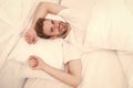 Make your sleeping environment comfortable. carefree single male seductive attitude. sexy man in bed. early morning Royalty Free Stock Photo