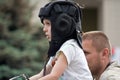 Makeevka, Ukraine - May, 9, 2012: A boy wearing a helmet at the