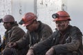 Makeevka, Ukraine - October 30, 2012: Miners of the mine Yasinovskaya-Glubokaya Royalty Free Stock Photo