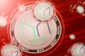 Maker crash, bubble. Maker MKR cryptocurrency coins in a bubbles on the binary code background