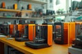 Makerspace filled with vibrant 3D printers creating innovative designs Royalty Free Stock Photo