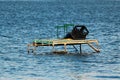 Makeshift fishing platform in water