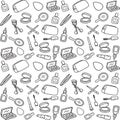 Seamless Makeup and Beauty Tools Pattern â Hand Drawn Black and White Cosmetic Doodles Royalty Free Stock Photo