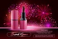 Makeup ads template Charming red lipstick mockup with sparkling background. Package Design Promotion Product. Cosmetics