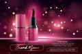 Makeup ads template Charming red lipstick mockup with sparkling background. Package Design Promotion Product. Cosmetics