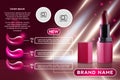 Makeup ads template Charming red lipstick mockup with sparkling background. Package Design Promotion Product. Cosmetics