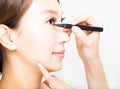 Makeup artist applies eye shadow Royalty Free Stock Photo