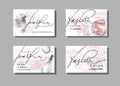 Makeup artist business card. Vector template with Beautiful perfume bottle . Vector. Royalty Free Stock Photo