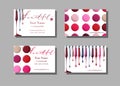 Makeup artist business card. Vector template with makeup items pattern nail Polish. Template Vector. Royalty Free Stock Photo