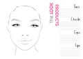 Realistic Makeup Artist Face Chart Template for Makeup Artists. Vector Illustration