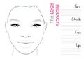 Realistic Makeup Artist Face Chart Template. Vector Illustration