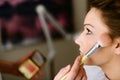 Makeup artist making a wedding make up for bride