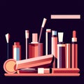 Makeup artist tools. Vector illustration in a flat style on black background. AI Generated Royalty Free Stock Photo