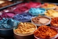 Makeup artists palette filled with vibrant colors - stock photography concepts