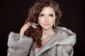 Makeup. Beautiful girl portrait. Brunette fashion woman in mink Royalty Free Stock Photo