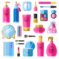 Makeup beauty accessories flat icons set