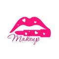 Makeup beauty logo emblem with lips and lipstick