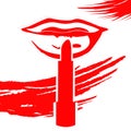 Makeup beauty logo with red lips and lipstick finger