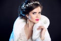 Makeup. Beauty Winter portrait of fashion girl in white Fur Coa