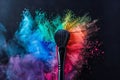 a makeup brush captured in motion with exploding colors Royalty Free Stock Photo