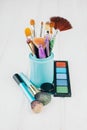 Makeup brush and cosmetics Royalty Free Stock Photo