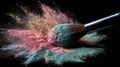 Makeup brush exploding with pastel powder colors Royalty Free Stock Photo